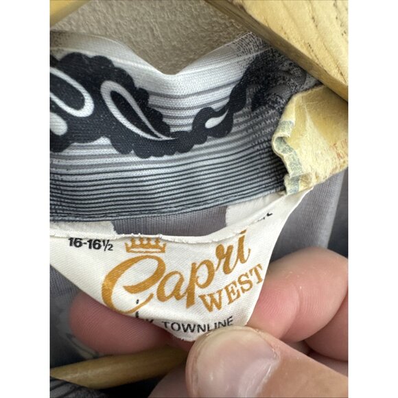 Vintage 1970s Capri West Disco Shirt Satin Print Big Collar Long Sleeve Men L - Picture 4 of 6